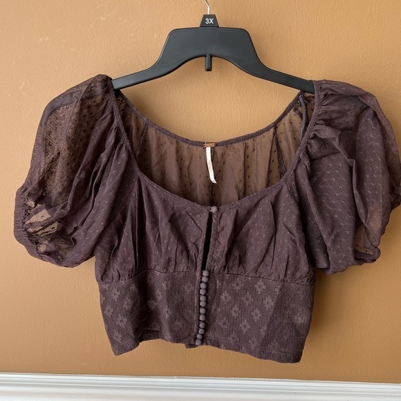 Free People Womens Elegant Brown Lace Top Size XS Boho Cropped - Picture 2 of 7